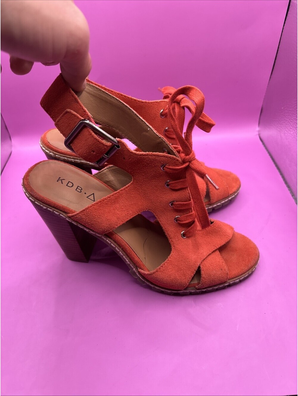 KDB Orange Suede Lace-Up Block Heel Sandals